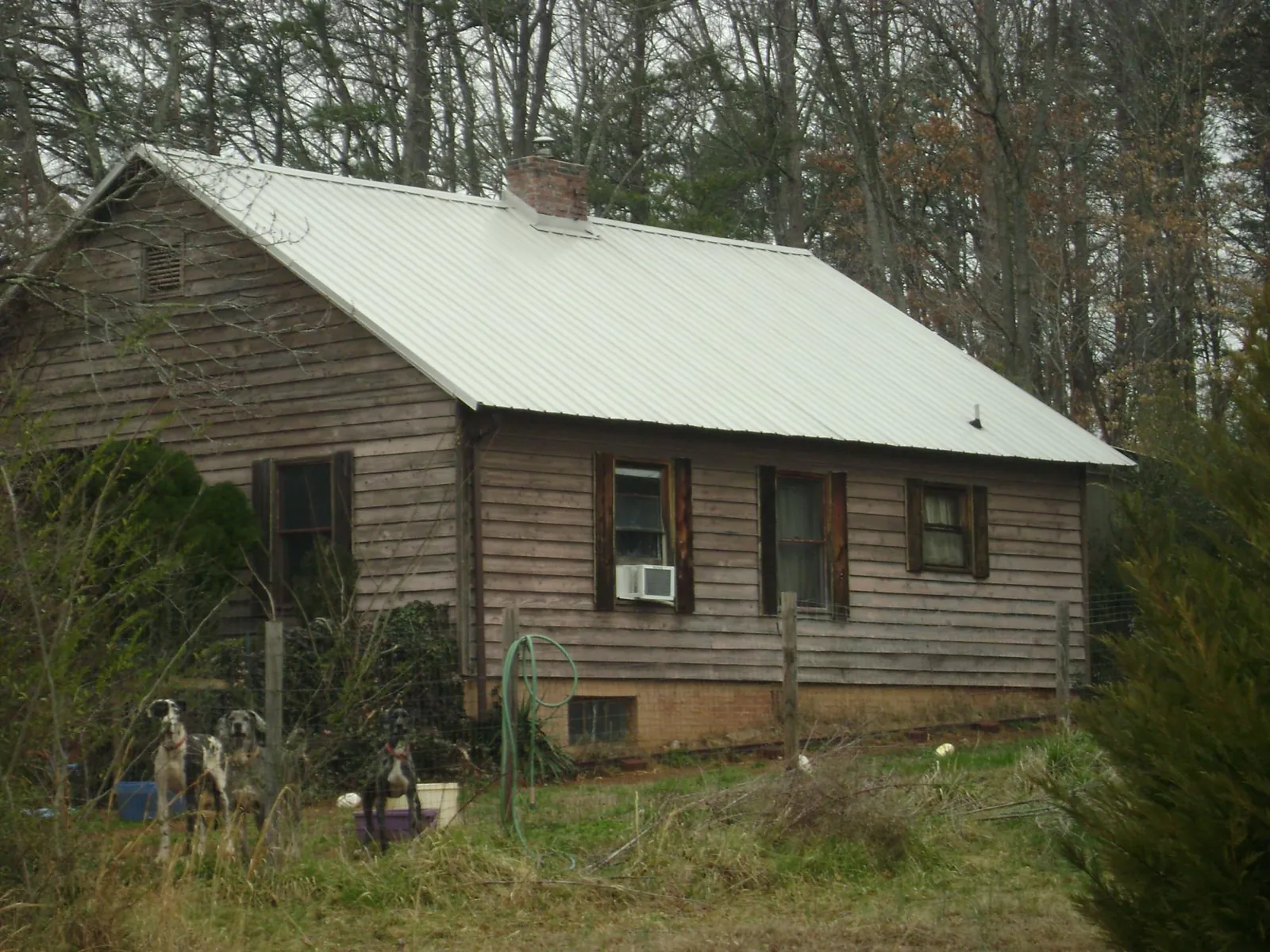White metal roof on an old wood sided farmhouse, from a Metal Roof Installation job in Harmony